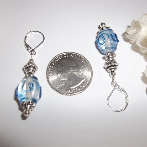 Blue Dangle Earrings Glass Lever Back Set NWT 5127 - Picture 4 of 8